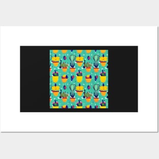 Teal Cacti Abstract Pattern Posters and Art